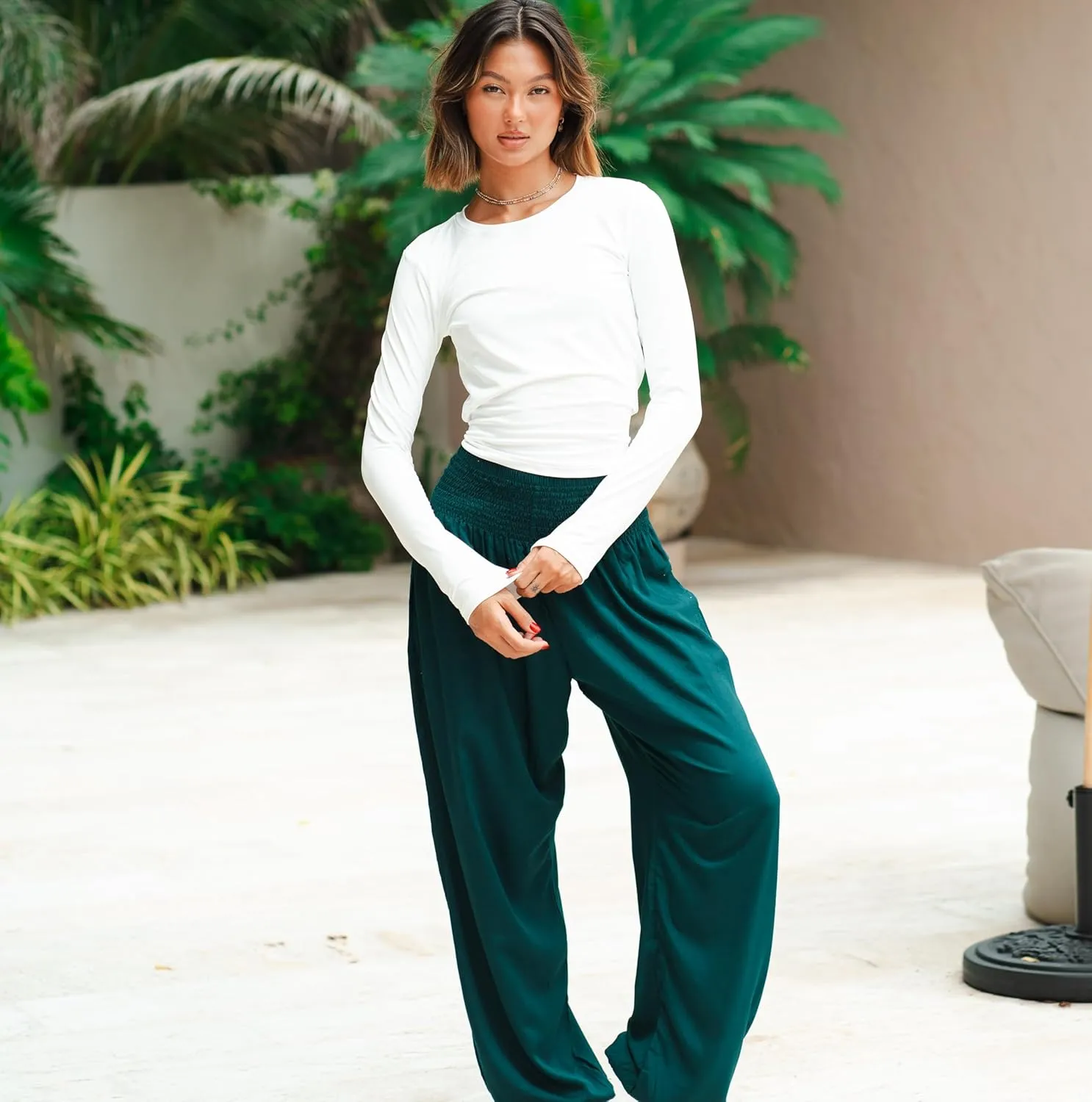 Lotus and Luna Women's Harem Pants Thai Pants for Beach & Lounge High Waisted Flowy Boho Pants Genie Pants Yoga Pants