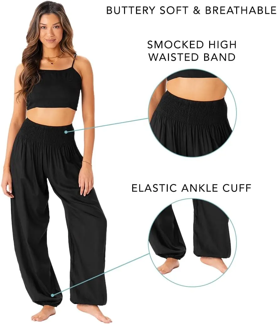 Lotus and Luna Women's Harem Pants Thai Pants for Beach & Lounge High Waisted Flowy Boho Pants Genie Pants Yoga Pants