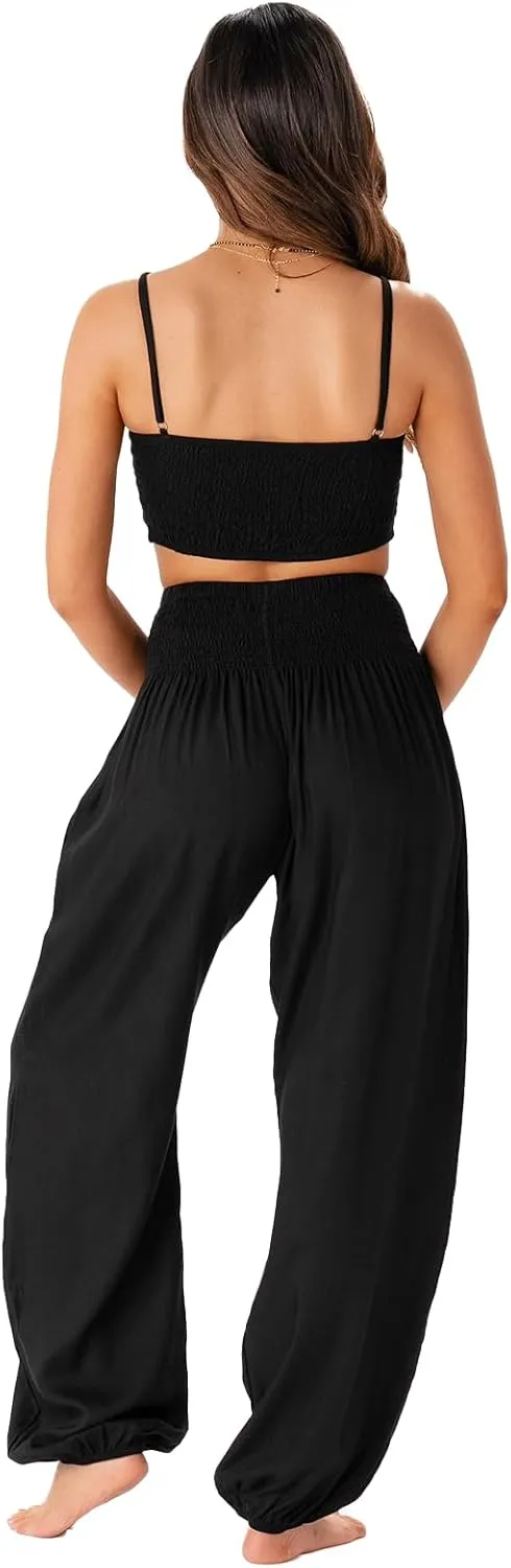 Lotus and Luna Women's Harem Pants Thai Pants for Beach & Lounge High Waisted Flowy Boho Pants Genie Pants Yoga Pants