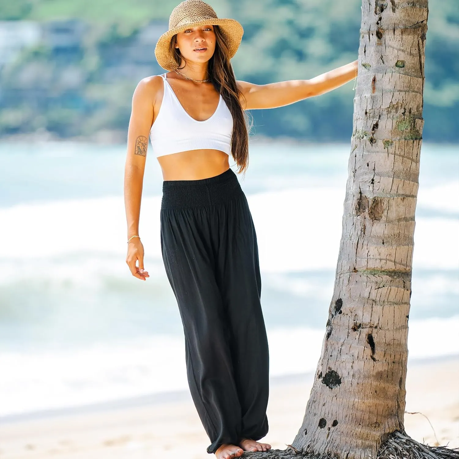 Lotus and Luna Women's Harem Pants Thai Pants for Beach & Lounge High Waisted Flowy Boho Pants Genie Pants Yoga Pants