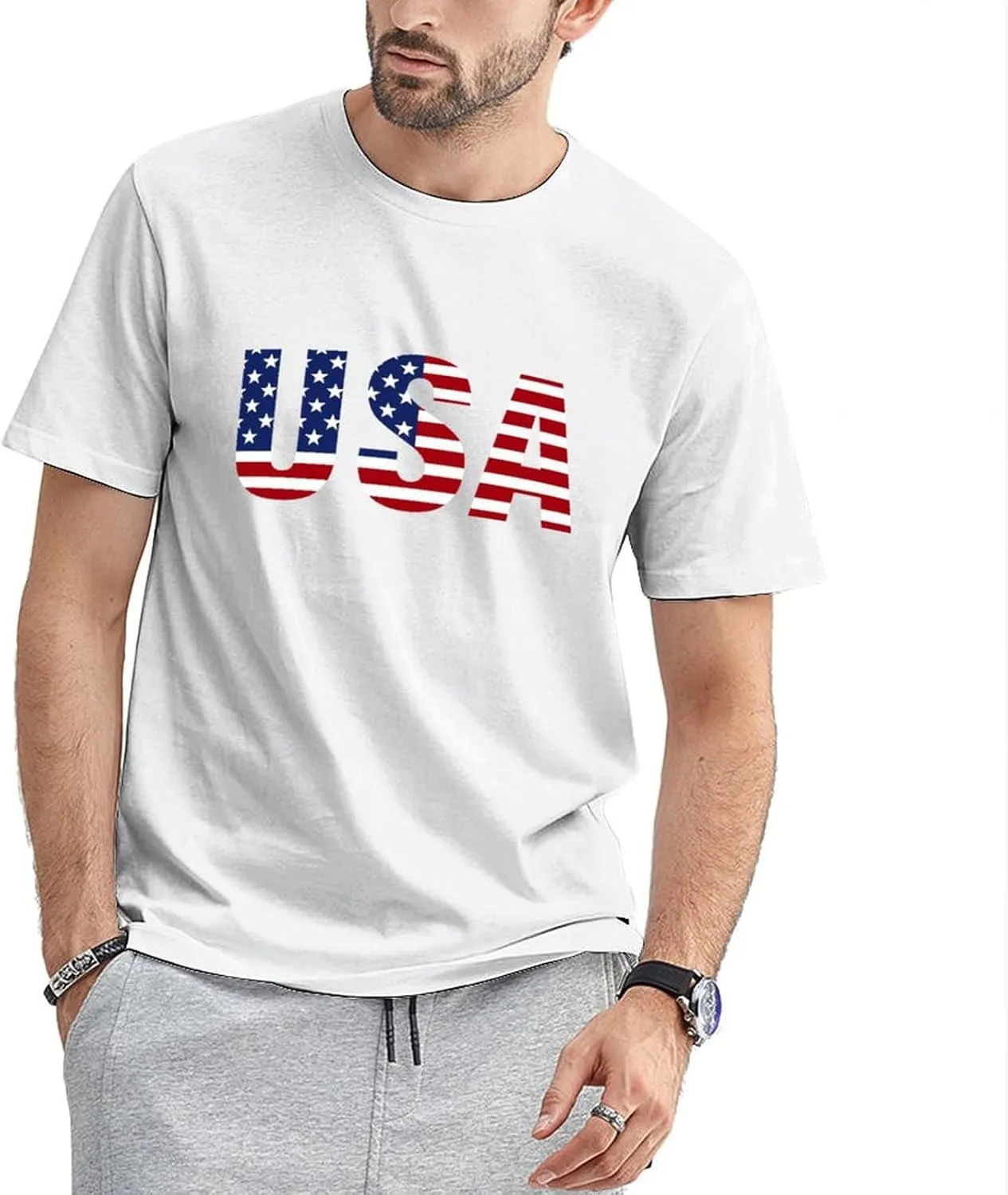 Lzzidou Men's 4th of July Shirts American Flag Patriotic Shirts Short Sleeve USA Memorial Day Cotton T Shirts