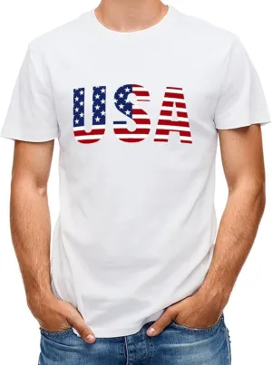 Lzzidou Men's 4th of July Shirts American Flag Patriotic Shirts Short Sleeve USA Memorial Day Cotton T Shirts