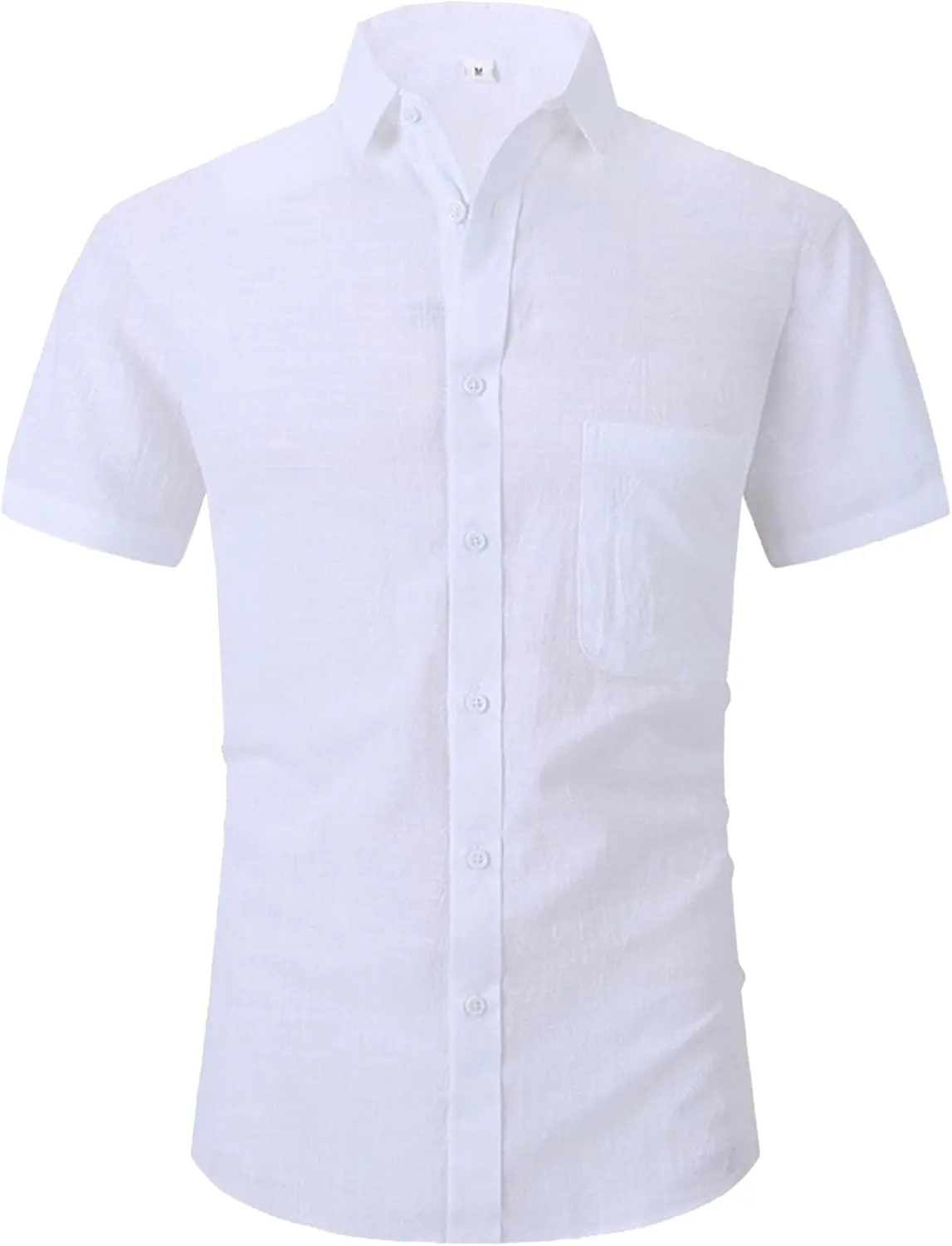 Maiyifu-GJ Men's Summer Casual Cotton Linen Shirts Short Sleeve Button Down Dress Shirts Slim Fit Business Formal Shirts