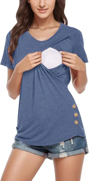 Maternity Nursing Shirts Women Breastfeeding Tops Short Sleeve Comfort Pregnancy Clothes Lounge Cotton Tee Top