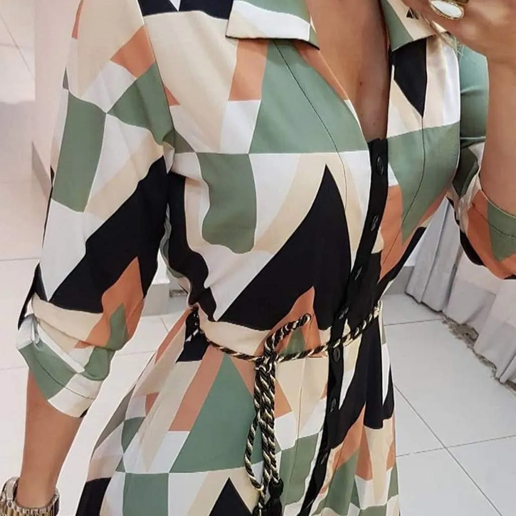 Maxi Dress for Women,2024 Summer Elegant Lapel V Neck Long/Short Sleeve Belt Office Dress,Flowy Ruched Beach Dress