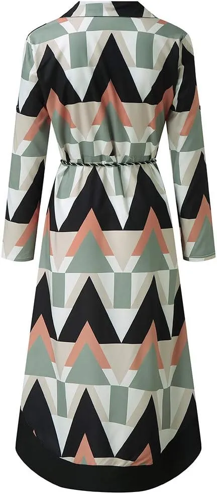 Maxi Dress for Women,2024 Summer Elegant Lapel V Neck Long/Short Sleeve Belt Office Dress,Flowy Ruched Beach Dress
