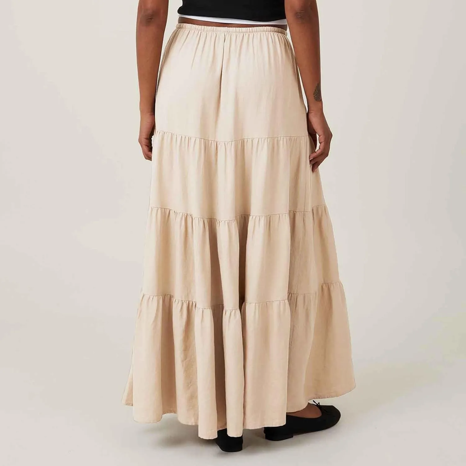 Maxi Skirt for Women Summer Comfy Tiered Drawstring Elastic High Waisted Vacation A-Line Flowy Swing Long Skirts