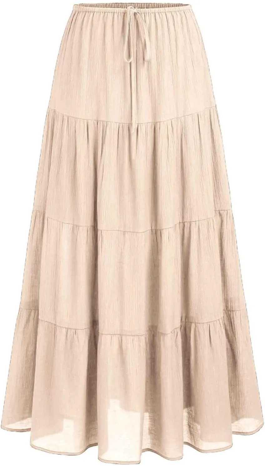 Maxi Skirt for Women Summer Comfy Tiered Drawstring Elastic High Waisted Vacation A-Line Flowy Swing Long Skirts