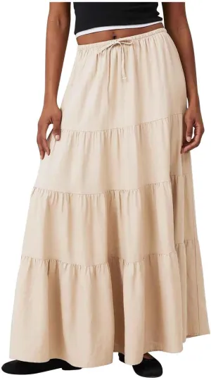 Maxi Skirt for Women Summer Comfy Tiered Drawstring Elastic High Waisted Vacation A-Line Flowy Swing Long Skirts