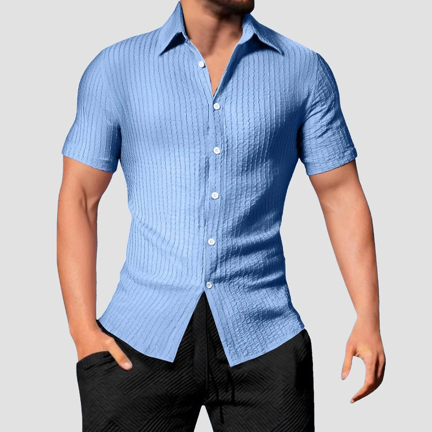 Men's Button Down Shirts Short Sleeve Casual Dress Shirts Summer Solid Beach Vacation Shirts 2025 Summer