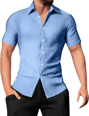 Men's Button Down Shirts Short Sleeve Casual Dress Shirts Summer Solid Beach Vacation Shirts 2025 Summer