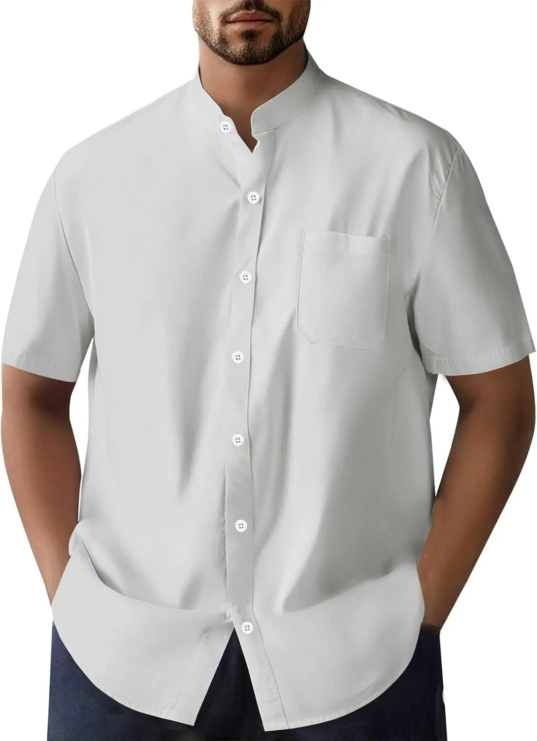 Men's Button Down Shirts Summer Casual Big and Tall Short Sleeve Beach Shirt Quick Dry Pocket Dress Chambray Blouse