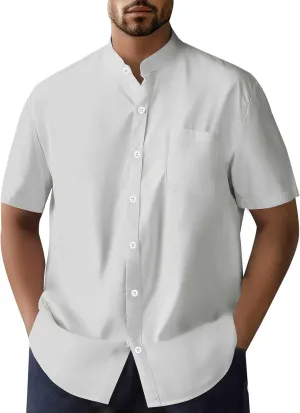 Men's Button Down Shirts Summer Casual Big and Tall Short Sleeve Beach Shirt Quick Dry Pocket Dress Chambray Blouse