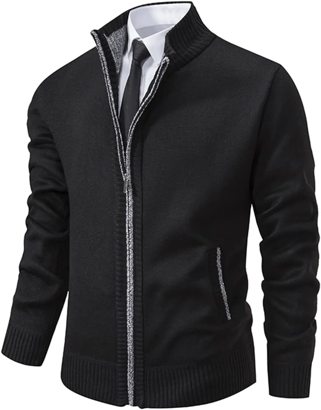 Mens Cardigan Sweater, Mens Full Zip Fleece Lined Cardigan Sweaters Casual Slim Fit Cable Knitted Sweater Jacket Coat