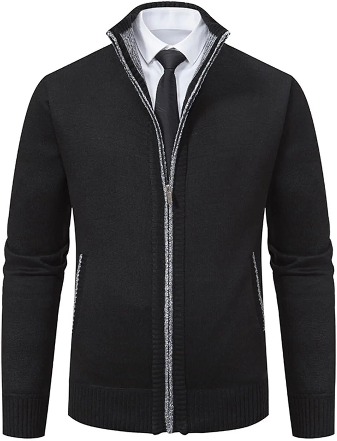 Mens Cardigan Sweater, Mens Full Zip Fleece Lined Cardigan Sweaters Casual Slim Fit Cable Knitted Sweater Jacket Coat