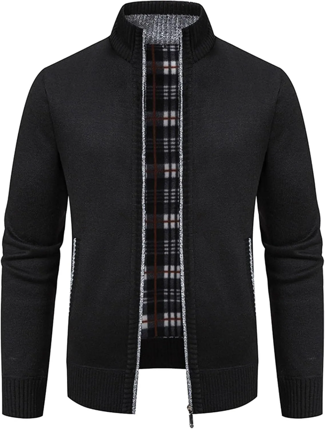 Mens Cardigan Sweater, Mens Full Zip Fleece Lined Cardigan Sweaters Casual Slim Fit Cable Knitted Sweater Jacket Coat