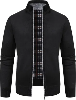 Mens Cardigan Sweater, Mens Full Zip Fleece Lined Cardigan Sweaters Casual Slim Fit Cable Knitted Sweater Jacket Coat