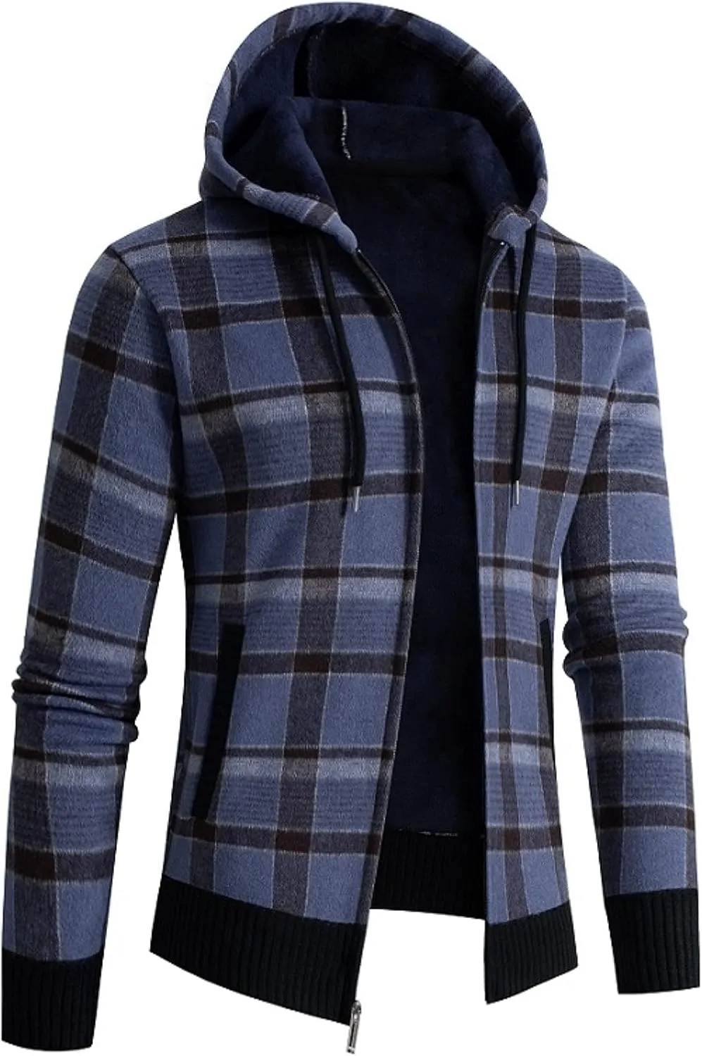 Mens Cardigan Sweater with Hooded, Men's Casual Loose Fit Full Zip Fall Winter Knitted Cardigan Sweaters with Pocket