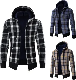 Mens Cardigan Sweater with Hooded, Men's Casual Loose Fit Full Zip Fall Winter Knitted Cardigan Sweaters with Pocket