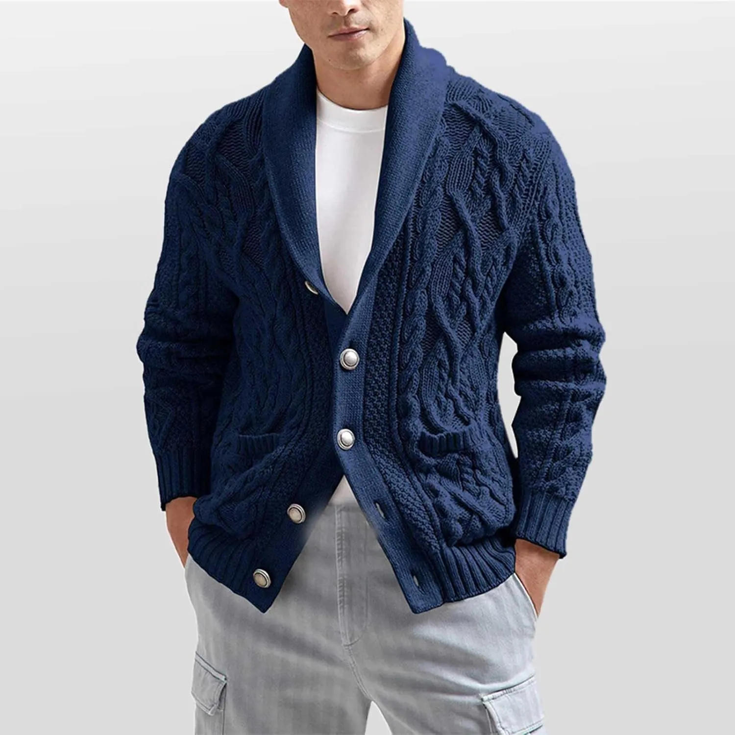 Mens Cardigan Sweater with Hooded, Men's Knitted Cardigan Sweater Fashion Thick Full Zip Up Sweaters for Men Jacket