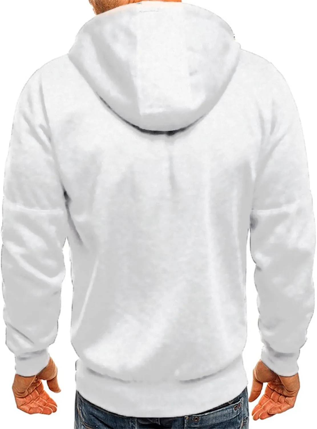 Men's Casual Hooded Jacket Solid Long Sleeve Full Zip Coat Lightweight Winter Outdoor Outwear with 3 Zip Pockets