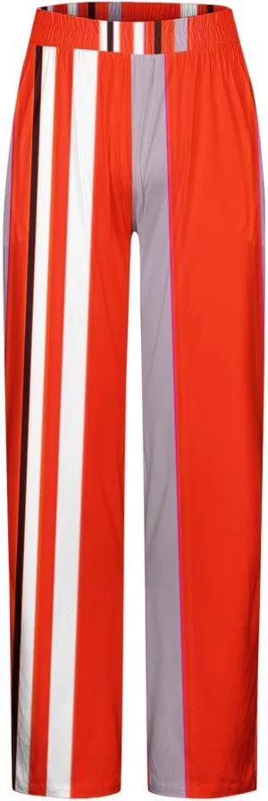 Men's Casual Pants Elastic Waist Yoga Beach Pants Lightweight Loose Fit Stripes Patchwork Straight Joggers Trousers
