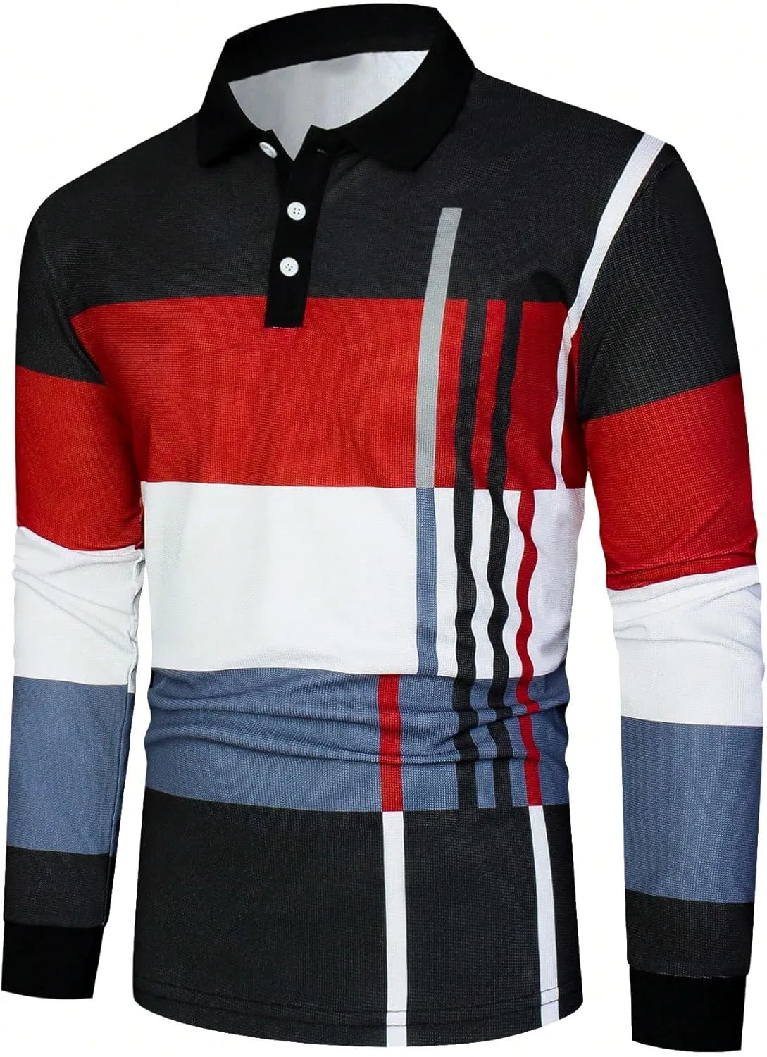 Men's Color Block Striped Print Long Sleeve Shirt Tops Button Down Collared Shirt Golf Casual Shirts Tops