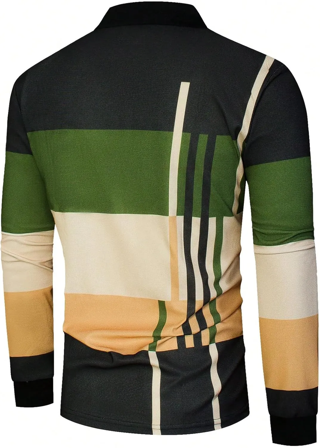 Men's Color Block Striped Print Long Sleeve Shirt Tops Button Down Collared Shirt Golf Casual Shirts Tops