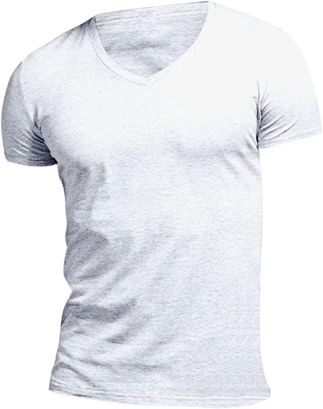 Mens Compression Shirts Stretch V-Neck Short Sleeve Muscle Cut Off Shirts Gym Workout Athletic Active Crewneck Tees