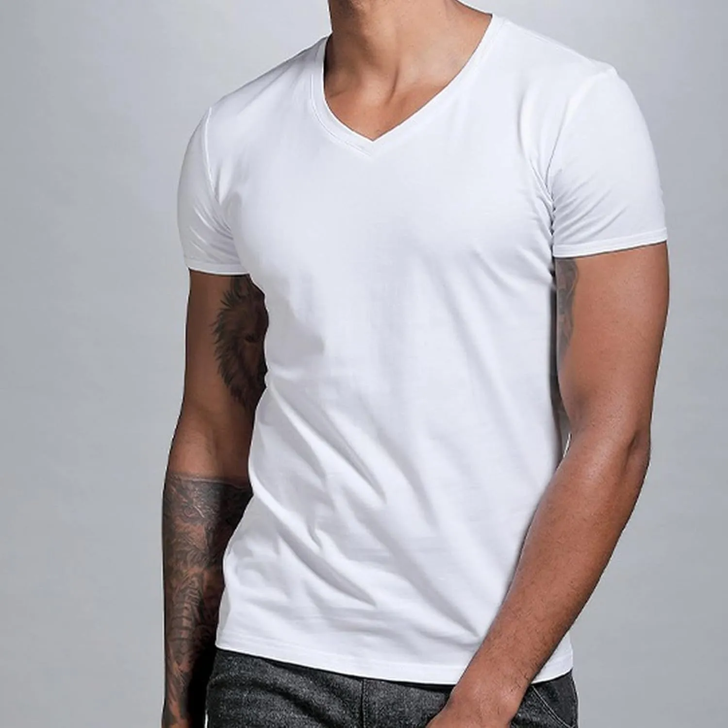 Mens Compression Shirts Stretch V-Neck Short Sleeve Muscle Cut Off Shirts Gym Workout Athletic Active Crewneck Tees