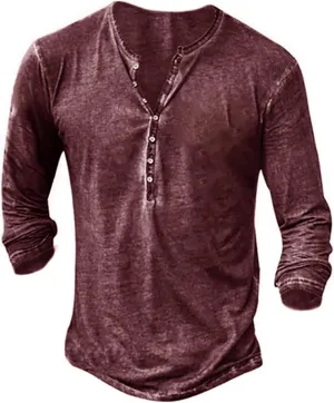 Mens Distressed Henley Shirts Vintage Long Sleeve Shirts Casual Button Down V Neck T Shirts for Men