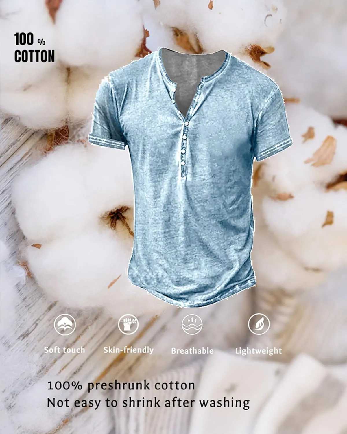 Mens Distressed Henley Shirts Vintage Long Sleeve Shirts Casual Button Down V Neck T Shirts for Men