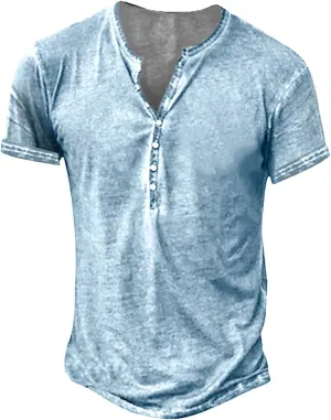 Mens Distressed Henley Shirts Vintage Long Sleeve Shirts Casual Button Down V Neck T Shirts for Men