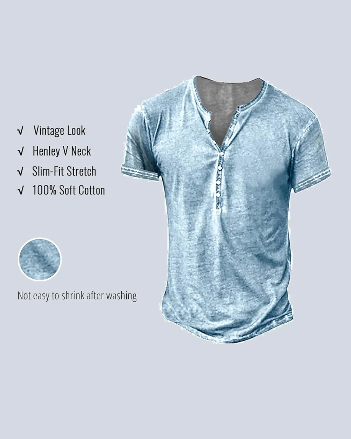 Mens Distressed Henley Shirts Vintage Long Sleeve Shirts Casual Button Down V Neck T Shirts for Men