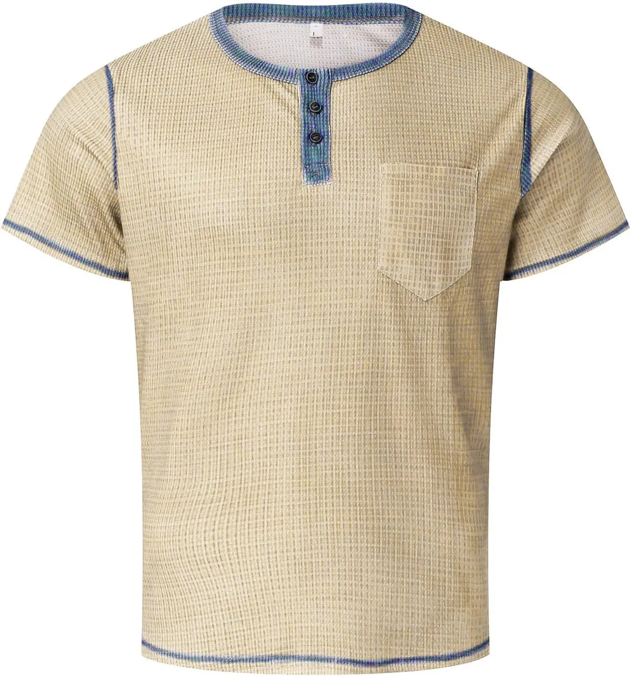 Mens Distressed Henley Shirts Waffle Knit Short Sleeve Button T-Shirts for Men Summer Casual Vintage Tee Shirts