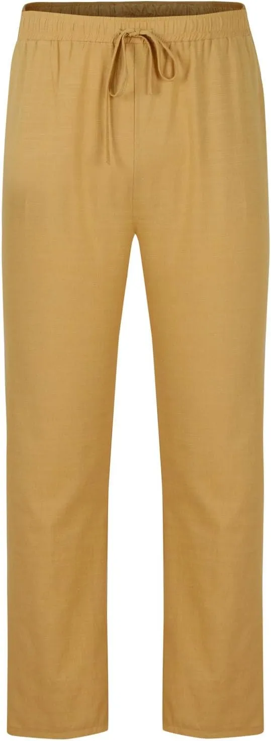 Mens Elastic Waist Drawstring Pants Lightweight Casual Straight Yoga Trouser Summer Joggers Beach Pant with Pocket