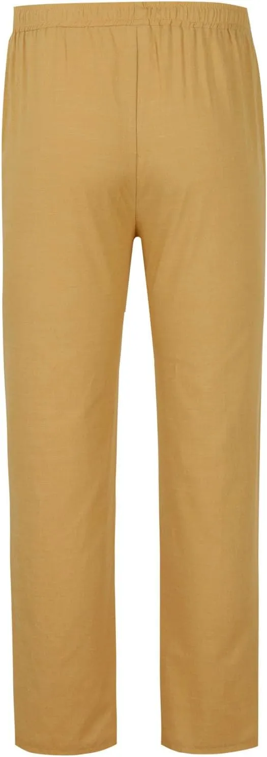 Mens Elastic Waist Drawstring Pants Lightweight Casual Straight Yoga Trouser Summer Joggers Beach Pant with Pocket