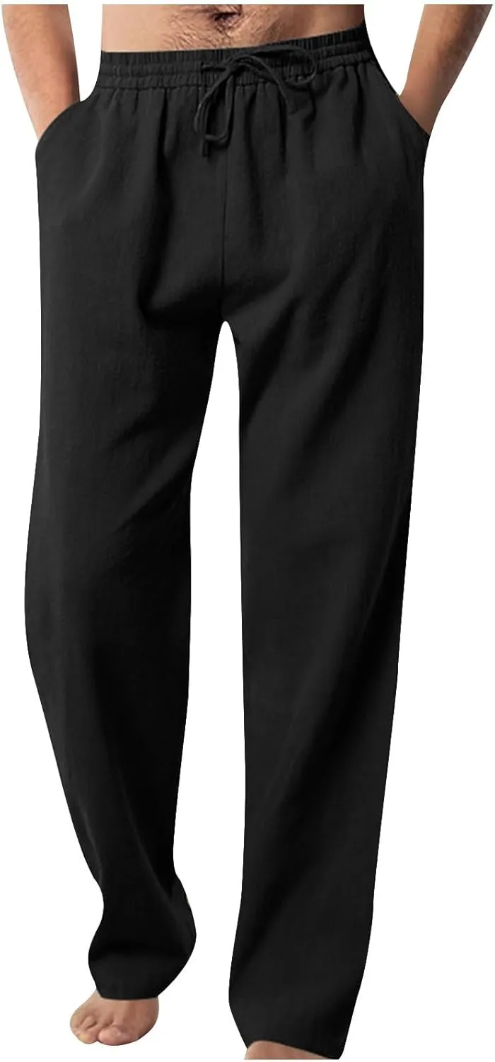 Men's Elastic Waist Drawstring Straight Pants Lightweight Casual Solid Yoga Trousers Lounge Wide Legs Joggers Trouser