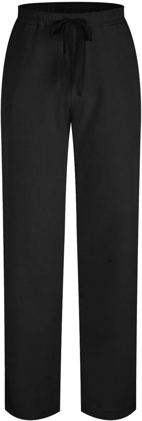Men's Elastic Waist Drawstring Straight Pants Lightweight Casual Solid Yoga Trousers Lounge Wide Legs Joggers Trouser
