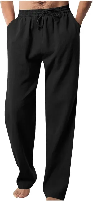 Men's Elastic Waist Drawstring Straight Pants Lightweight Casual Solid Yoga Trousers Lounge Wide Legs Joggers Trouser