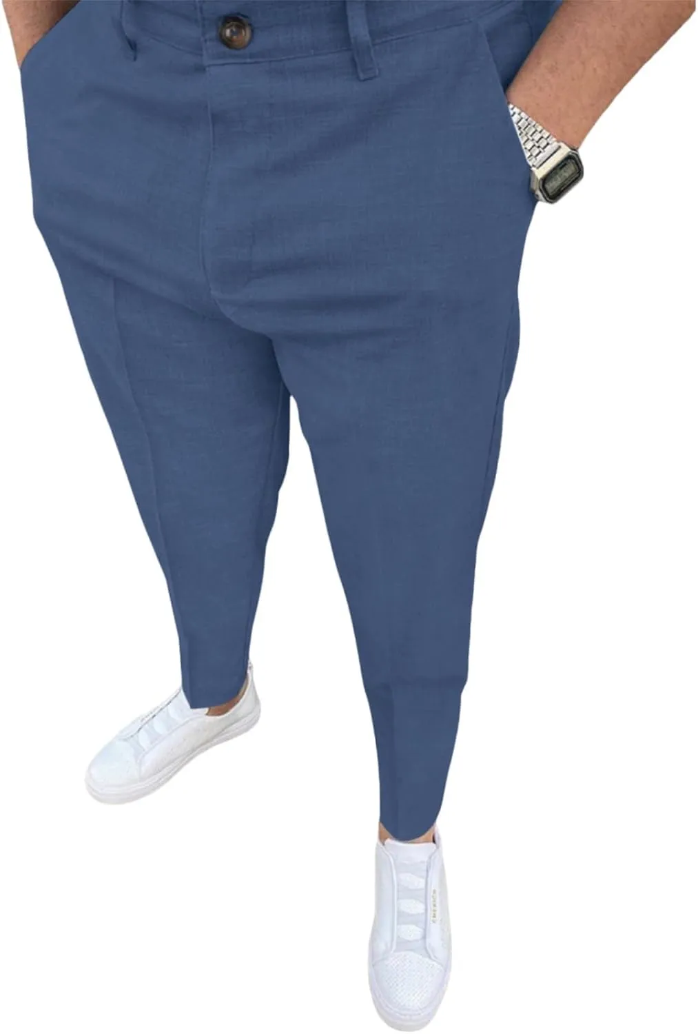 Men's Fashion Stretch Dress Pants Slim Fit Plaid Pants Business Suit Pants Casual Golf Pants