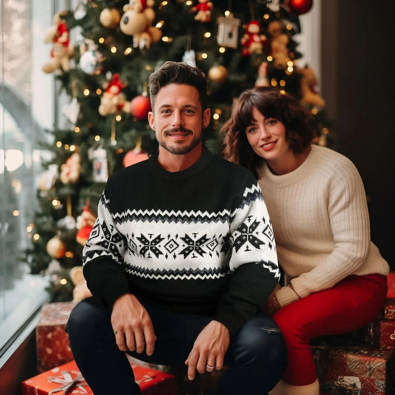 Mens Fleece Pullovers Sweaters Vintage Funny Aesthetic Sweater Ugly Christmas Jumper