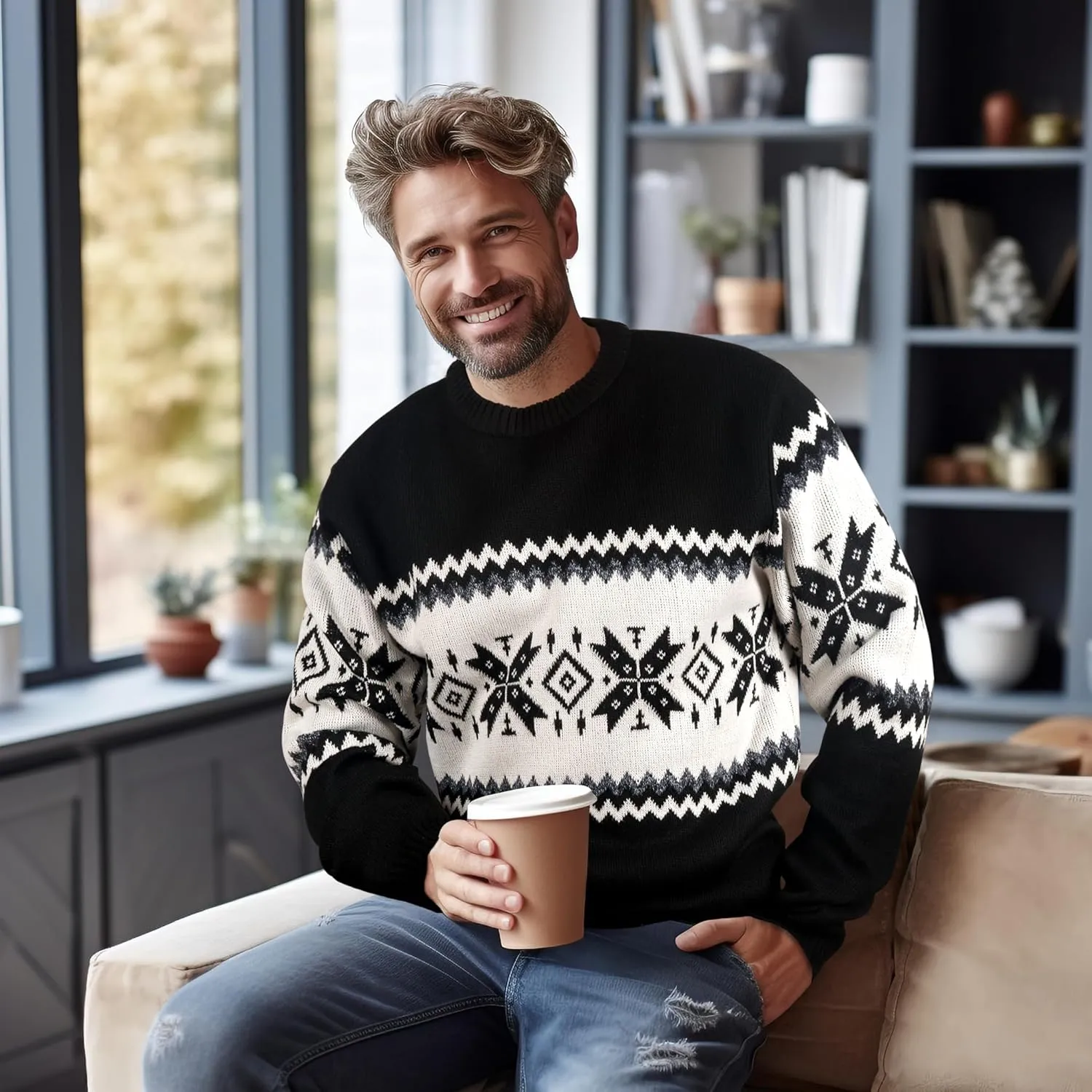 Mens Fleece Pullovers Sweaters Vintage Funny Aesthetic Sweater Ugly Christmas Jumper
