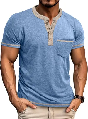 Mens Henley Shirts Short Sleeve Casual Button T-Shirts Basic Cotton Tee Shirts Summer Moisture Wicking Lightweight Tee Tops