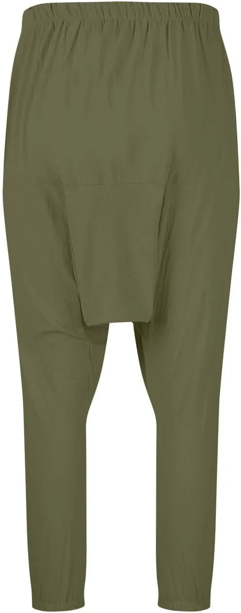 Men's Linen Pants Casual Pants Relaxed-Fit Beach Pants Summer Trousers Drawstring Elastic Waist Pants