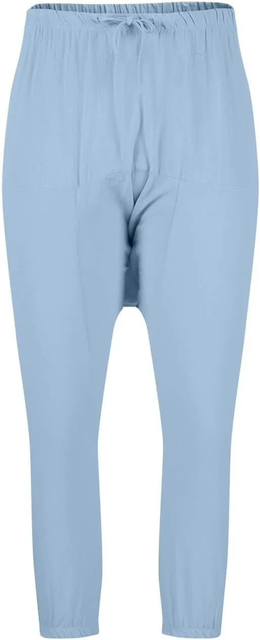 Men's Linen Pants Casual Pants Relaxed-Fit Beach Pants Summer Trousers Drawstring Elastic Waist Pants