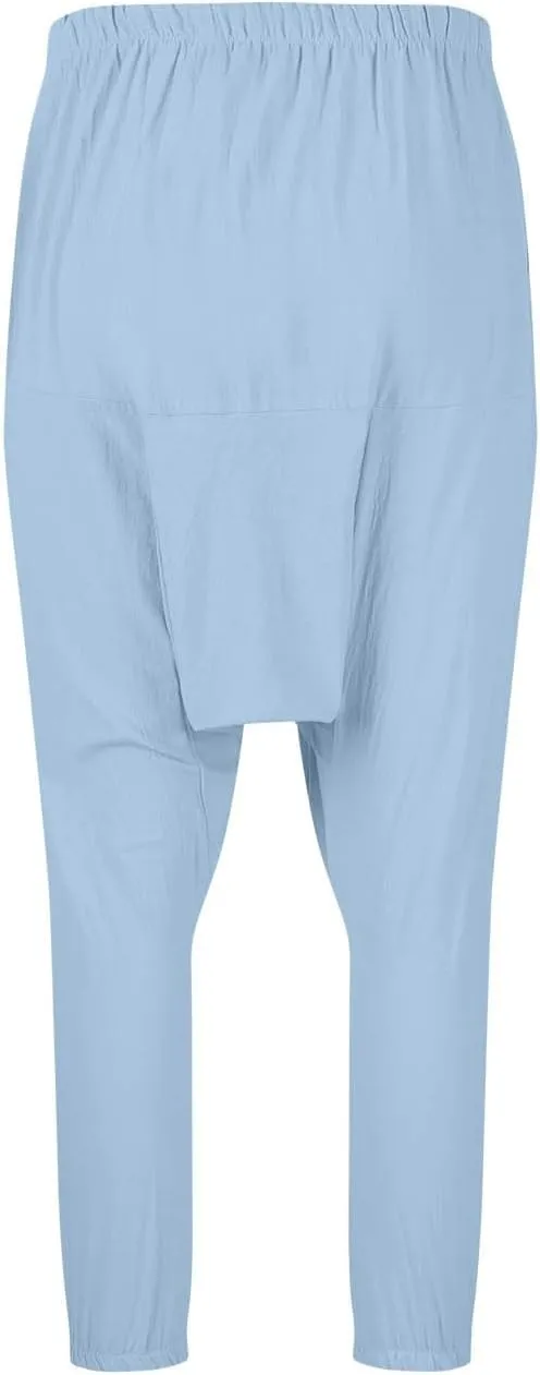 Men's Linen Pants Casual Pants Relaxed-Fit Beach Pants Summer Trousers Drawstring Elastic Waist Pants