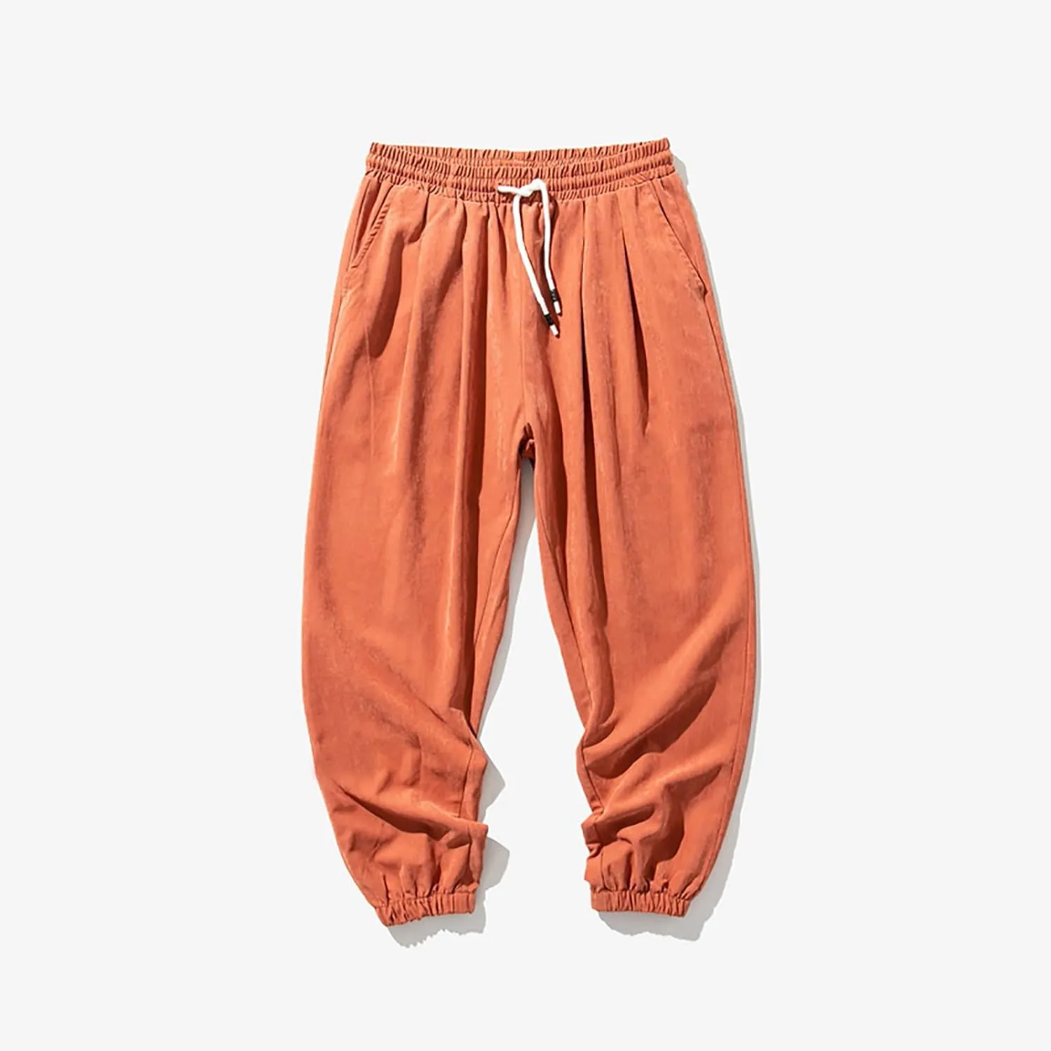 Mens Linen Tapered Pants Drawstring Elastic Waist Lightweight Casual Summer Beach Pants Classic Plain Trousers