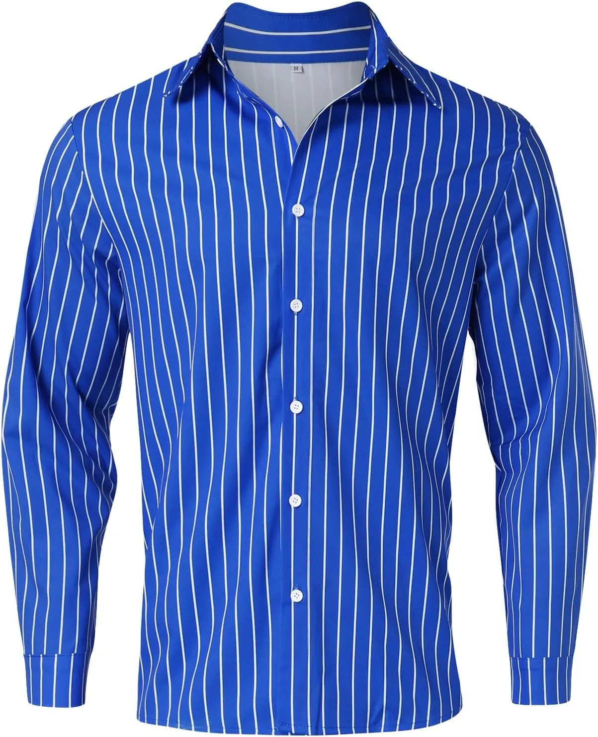 Men's Long Sleeve Button Down Dress Shirts Color Striped Business Casual Work Shirts Untucked Stretch Cuban Shirts