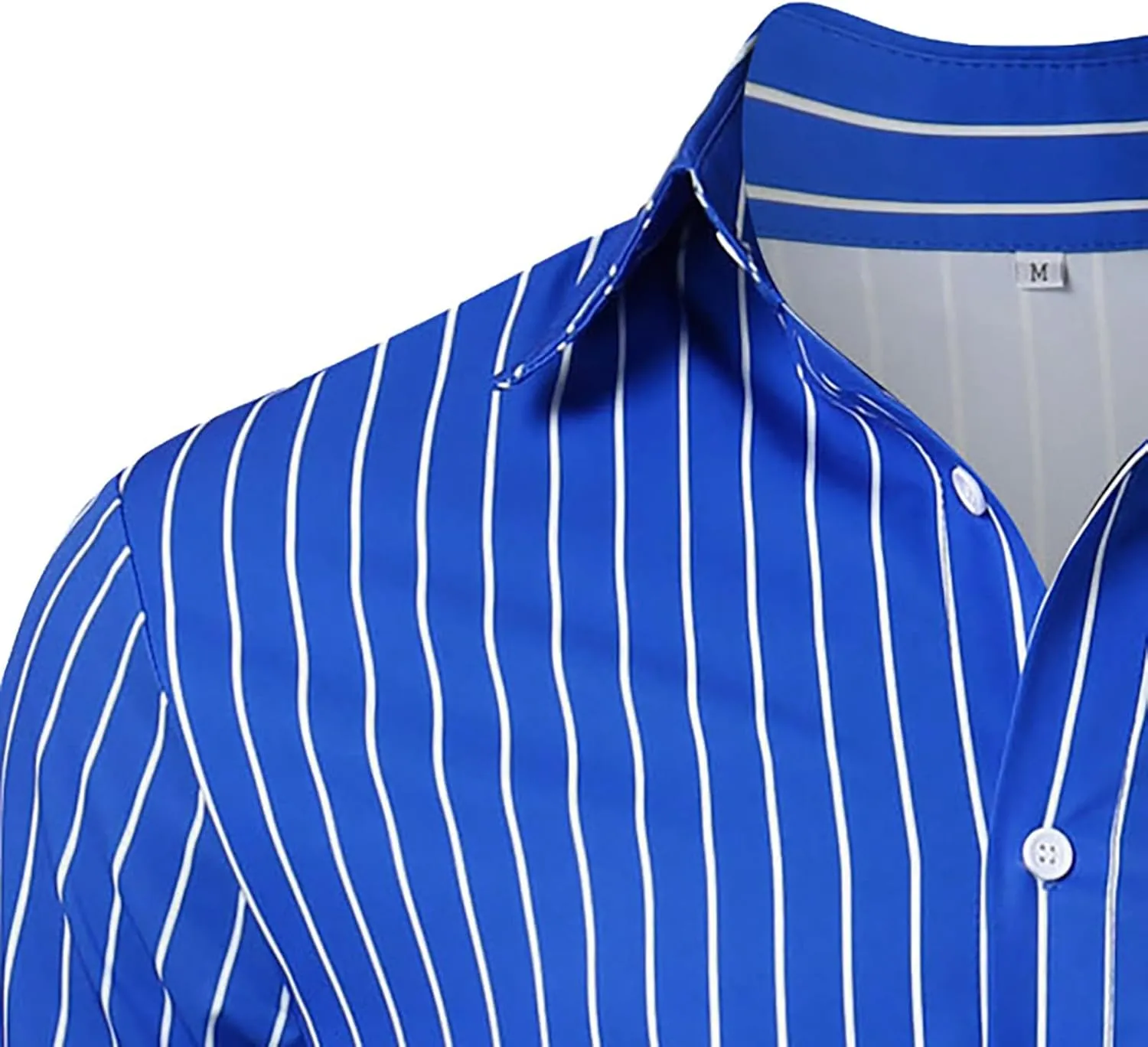Men's Long Sleeve Button Down Dress Shirts Color Striped Business Casual Work Shirts Untucked Stretch Cuban Shirts